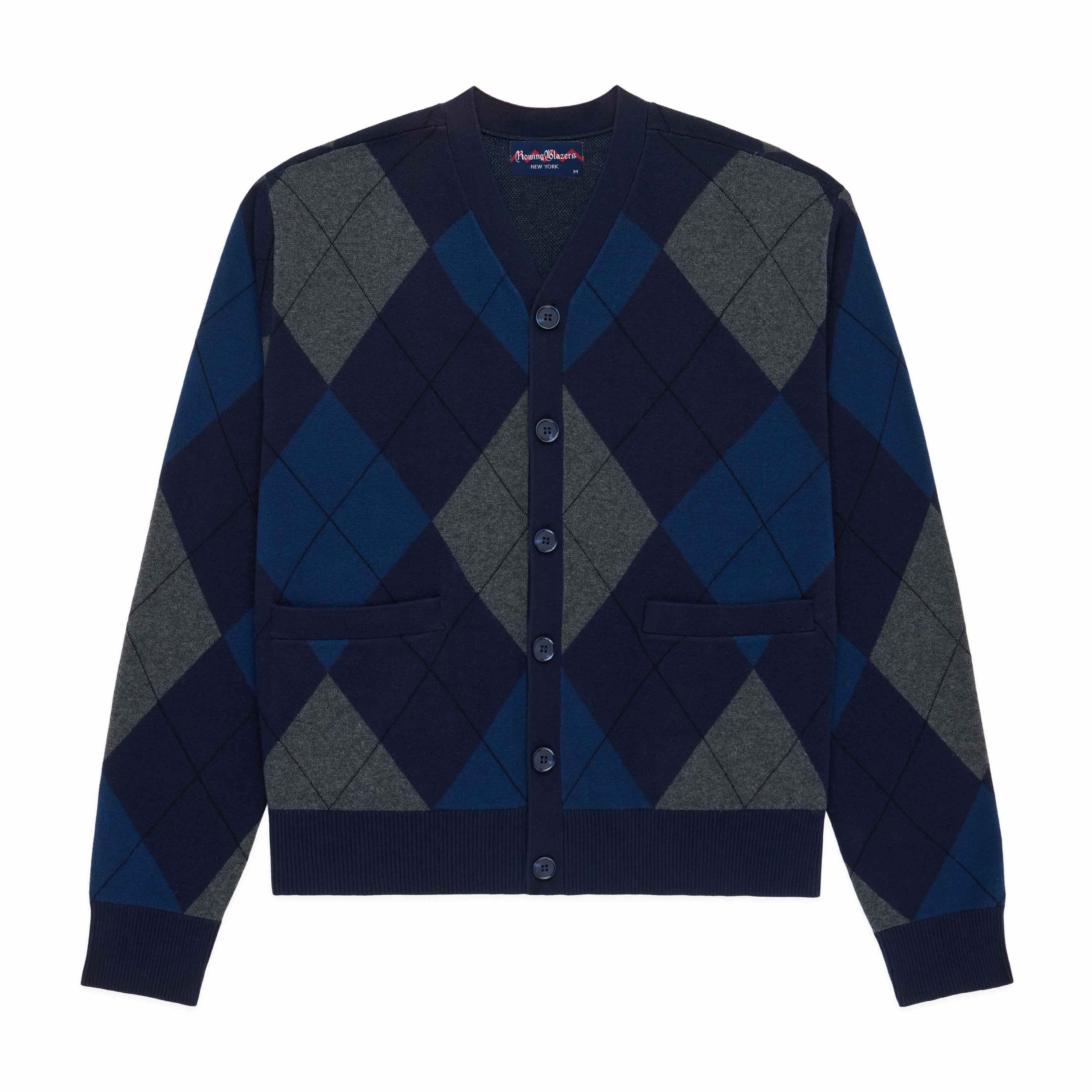 Men's Cotton Argyle Cardigan Navy Argyle – Rowing Blazers