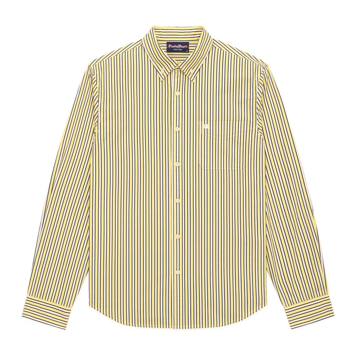 Men's Long Sleeve Classic Fit Stripe Poplin Shirt Yellow Vertical Stri Men's Long Sleeve Classic Fit Stripe Poplin Shirt Yellow Vertical Stri