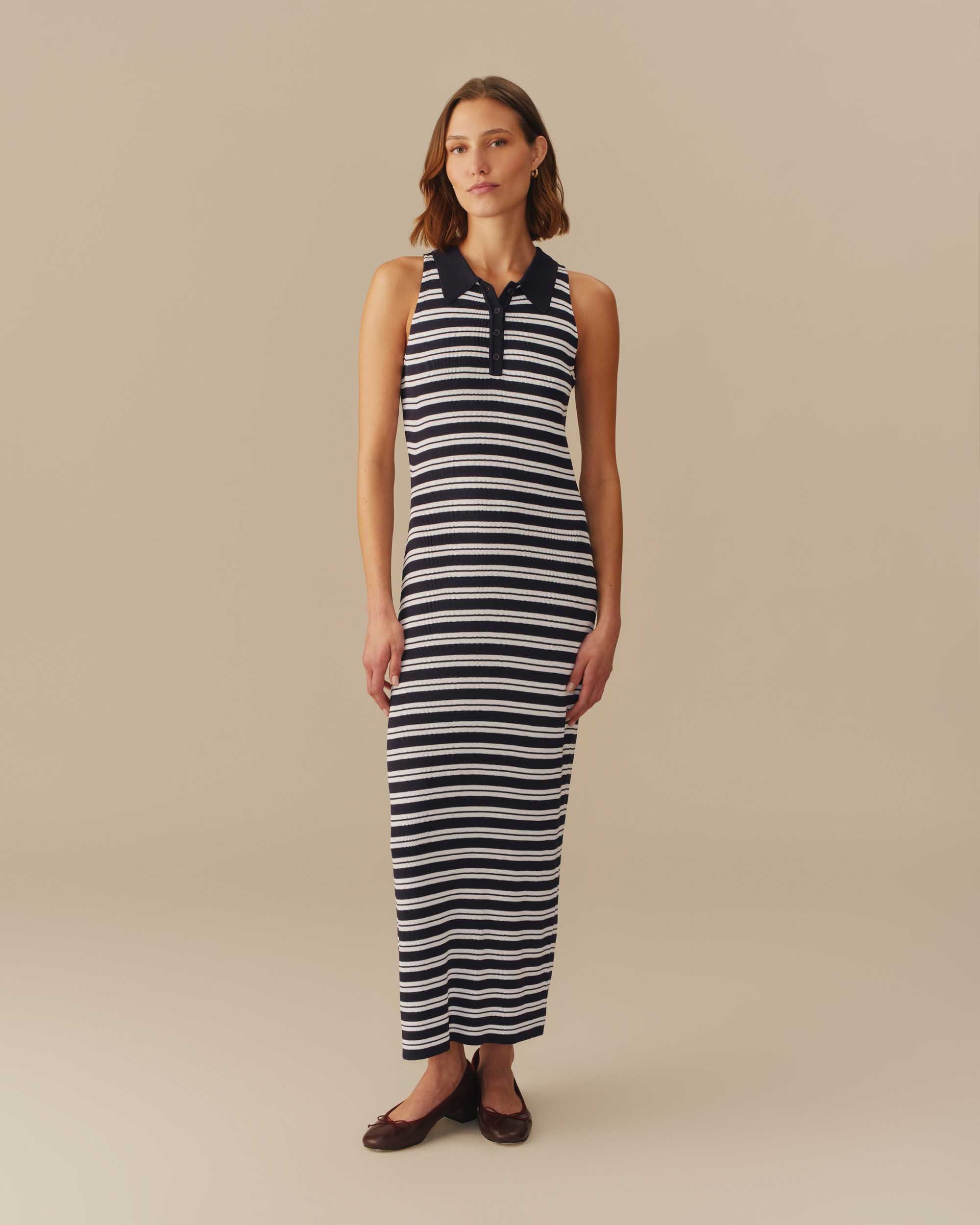 Women's Halter Polo Striped Maxi Dress Navy – Rowing Blazers