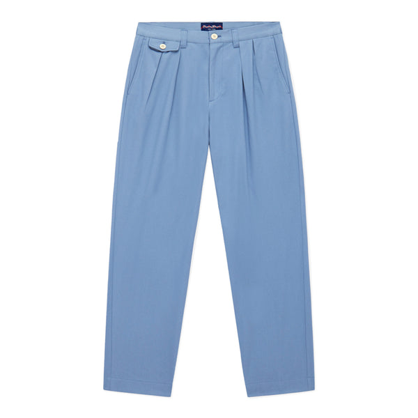 Mens Pleated Relaxed Fit Cotton Twill Trousers