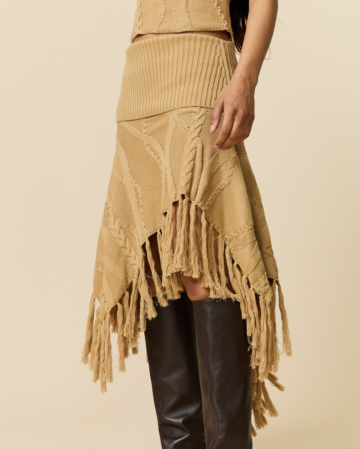 Rowing Blazers Womens Cotton Cable Fringe Skirt Camel