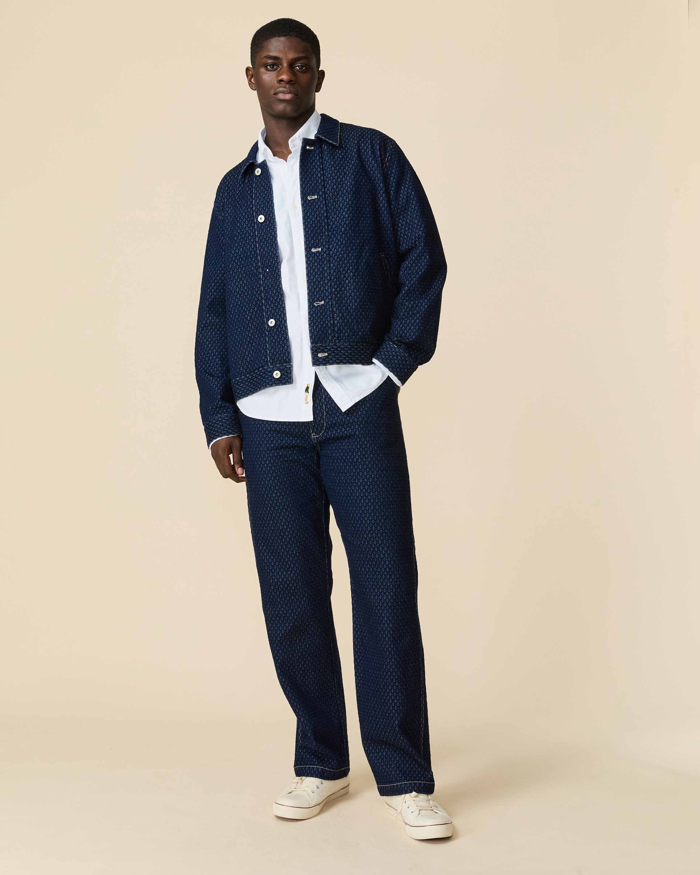 Men's Indigo Jacquard Denim Pant Navy