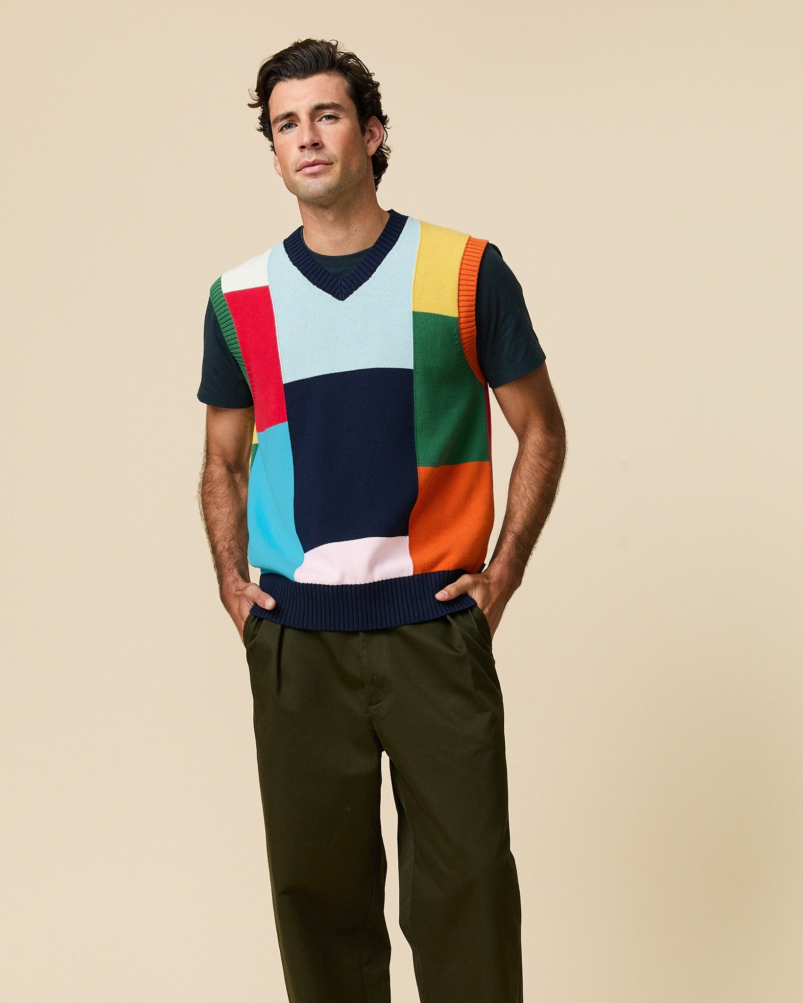 Cotton Patchwork Vest Multicolor Block