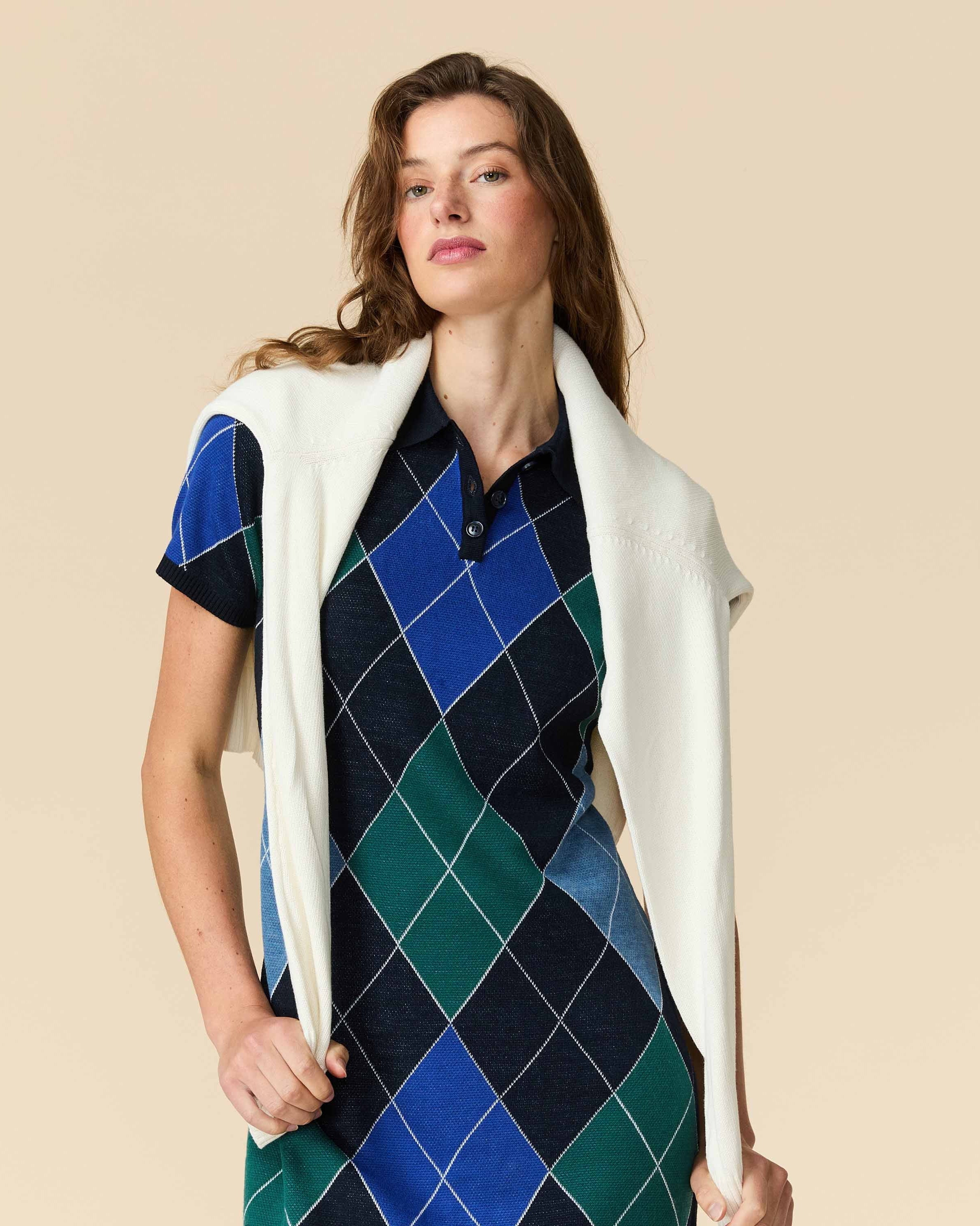 Women's Argyle Sweater Dress Blue Argyle Women's Argyle Sweater Dress Blue Argyle