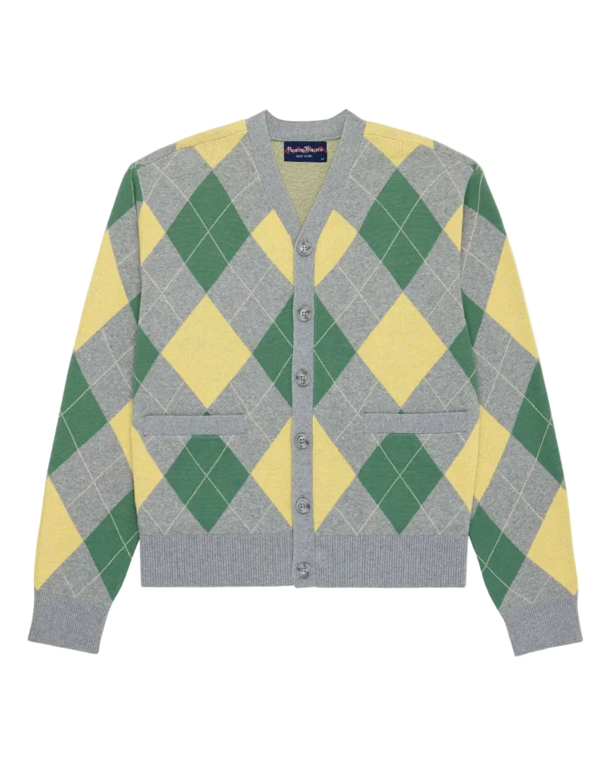 Cotton Argyle Cardigan Grey Argyle