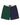 A pair of split-color shorts, featuring one side in forest green and the other in navy blue, with a small gold embroidered 'RB' logo on the navy leg.