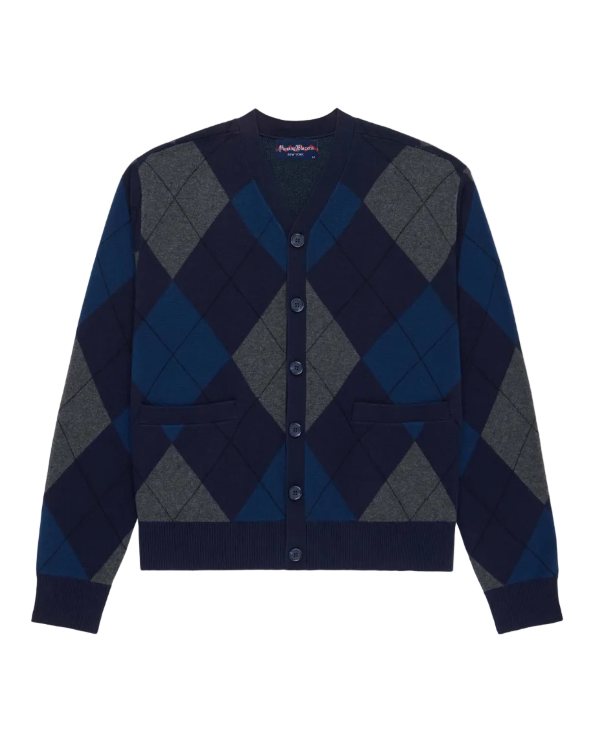 Cotton Argyle Cardigan Navy Argyle