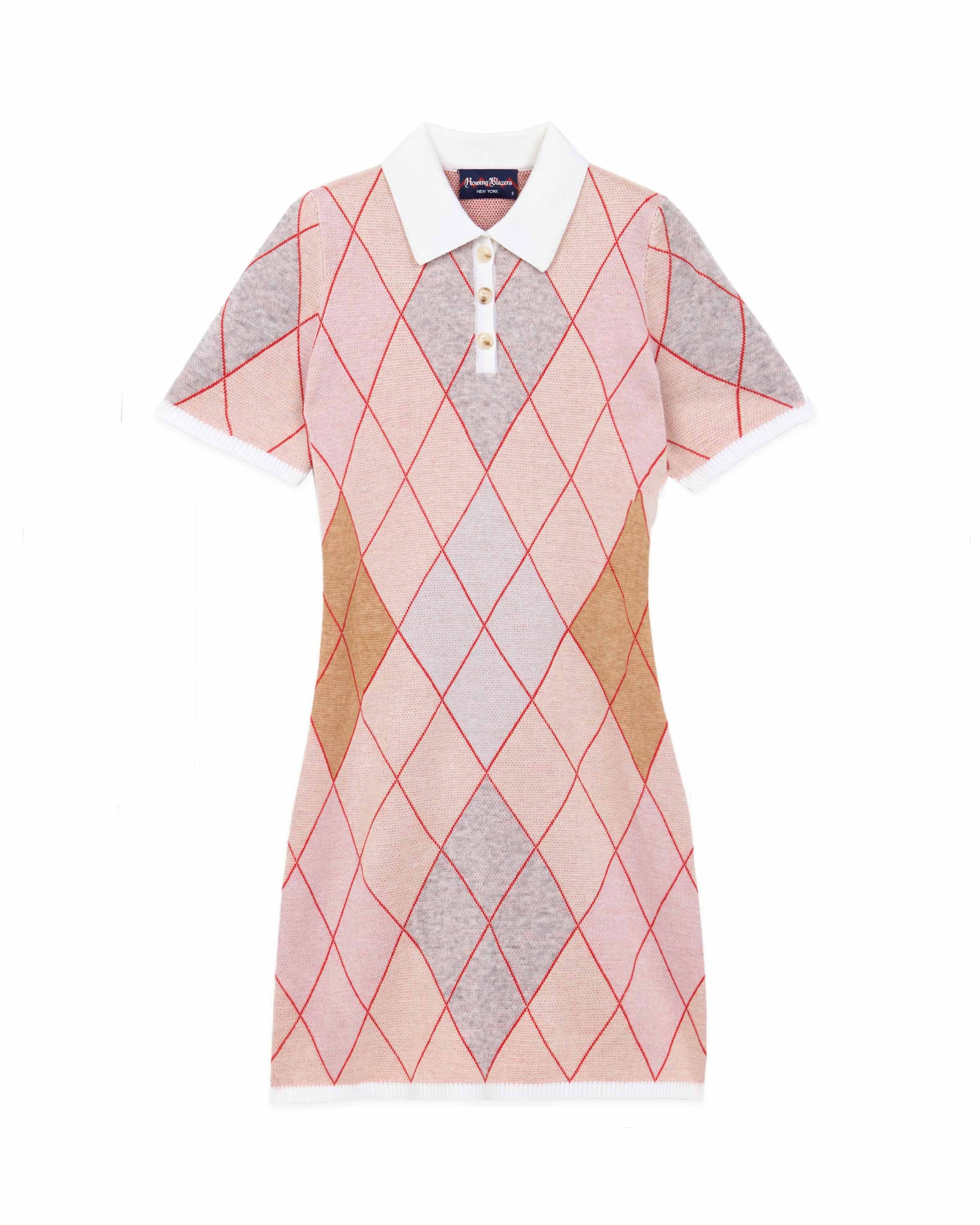 Women's Argyle Sweater Dress Camel Argyle