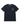 A dark navy blue short-sleeve t-shirt with white contrast stitching around the crew neck and a small white circular graphic on the left chest, displayed flat against a white background.