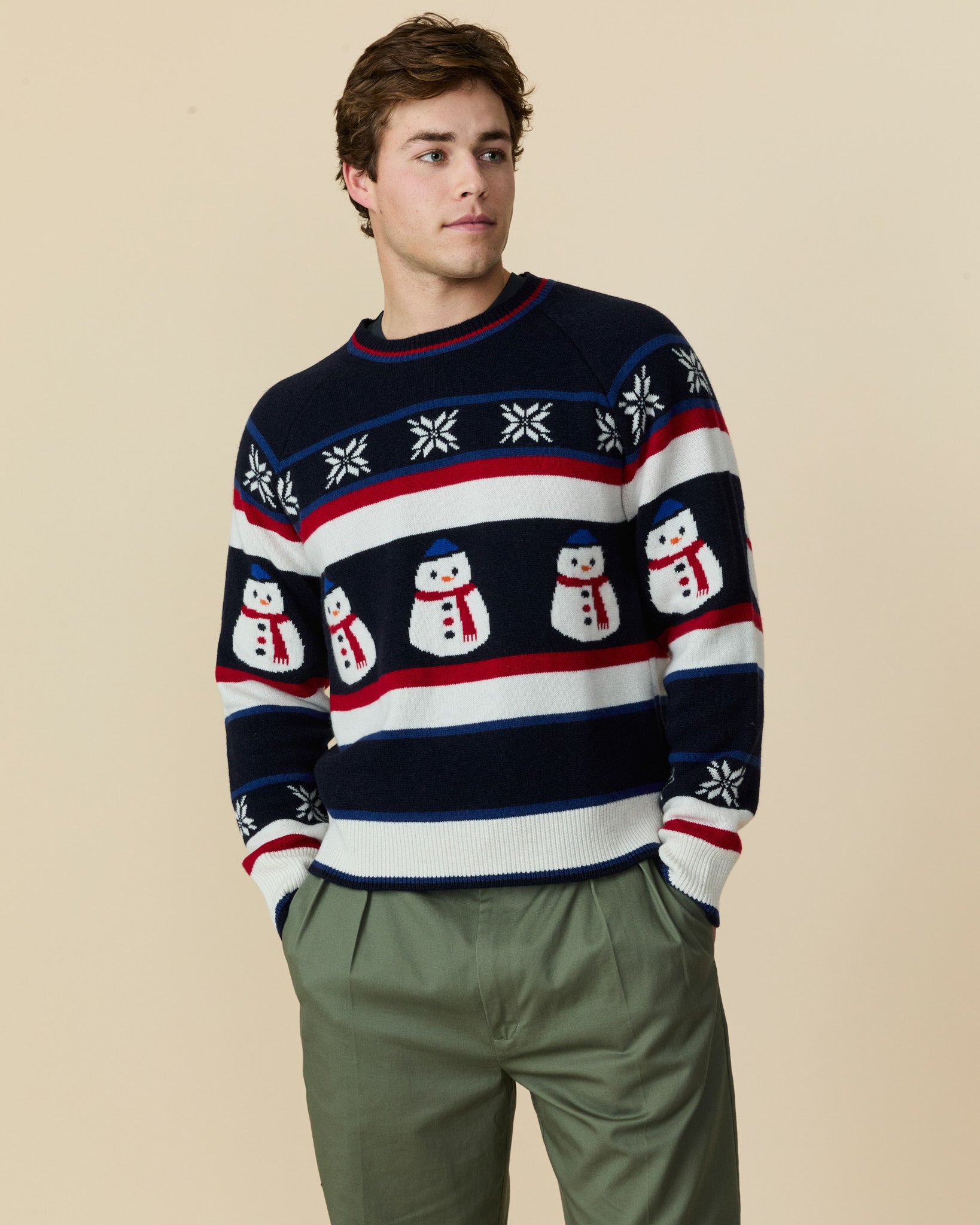 Cashmere Fairisle Snowman Sweater Navy Multi