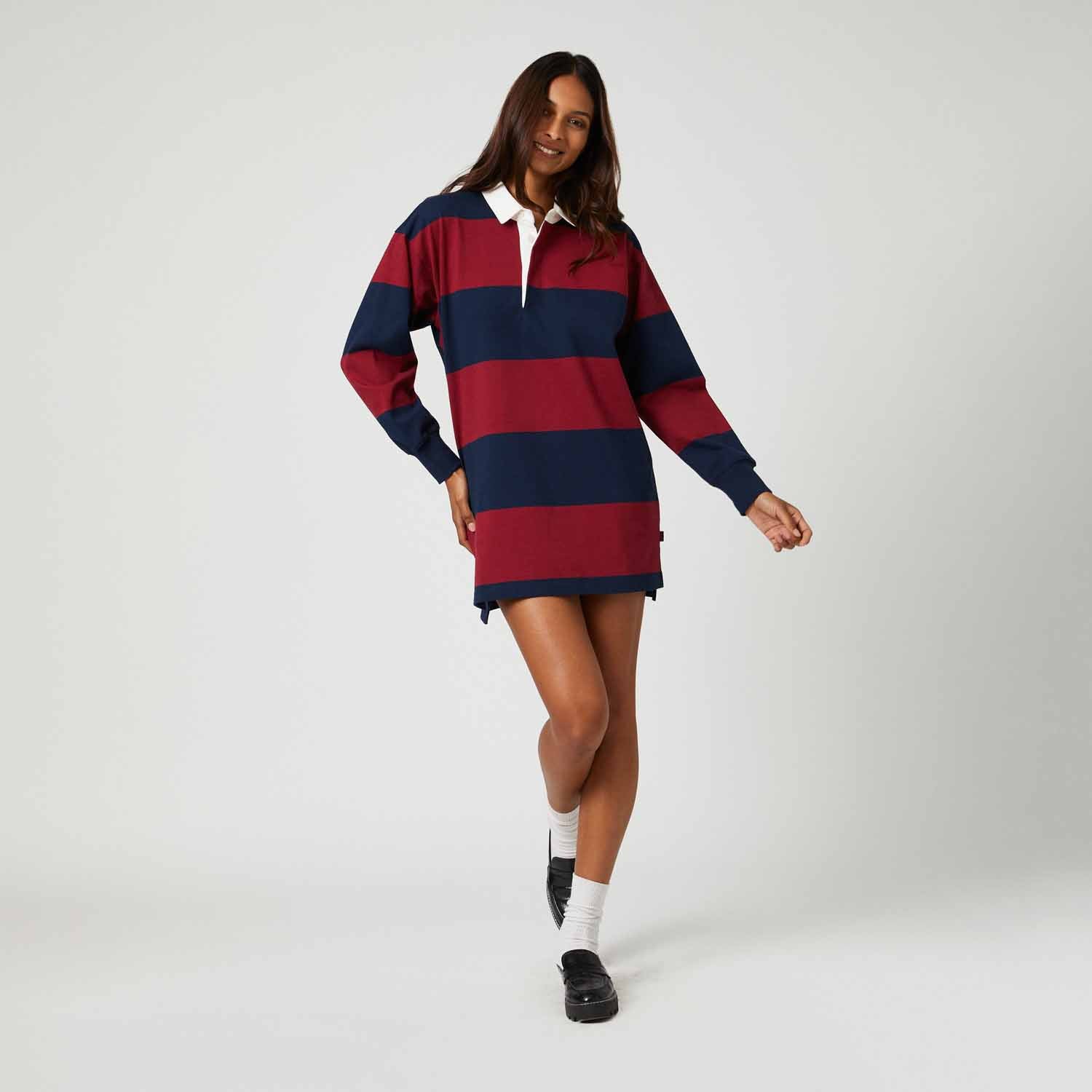 Women's Cotton Stripe Rugby Dress Navy Burgundy Navy Burgundy Block Stripe / XL Women's Cotton Stripe Rugby Dress Navy Burgundy Navy Burgundy Block Stripe / XL