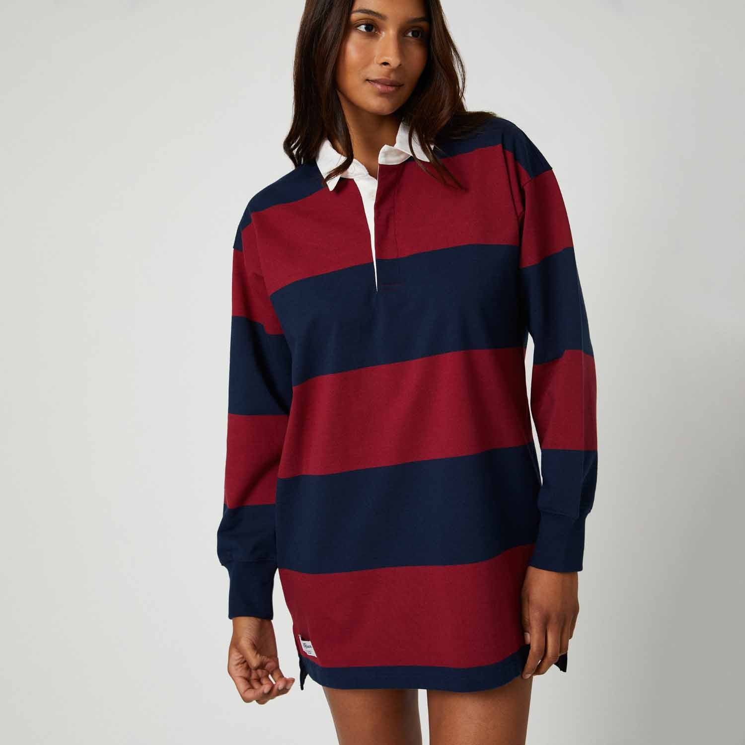 Women's Cotton Stripe Rugby Dress Navy Burgundy – Rowing Blazers