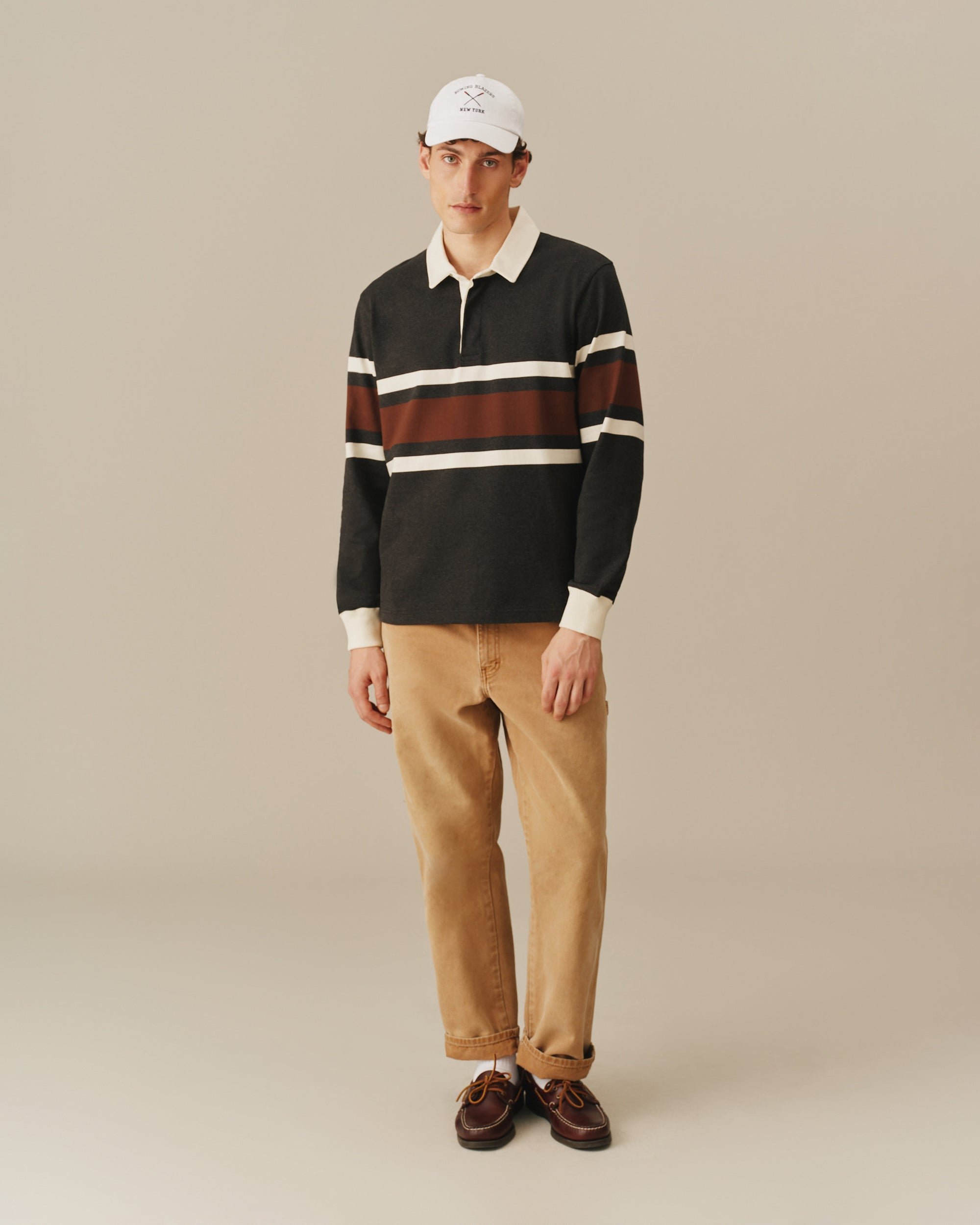 Rowing Rugby Top Cotton Center Stripe Rugby Brown – Rowing Blazers