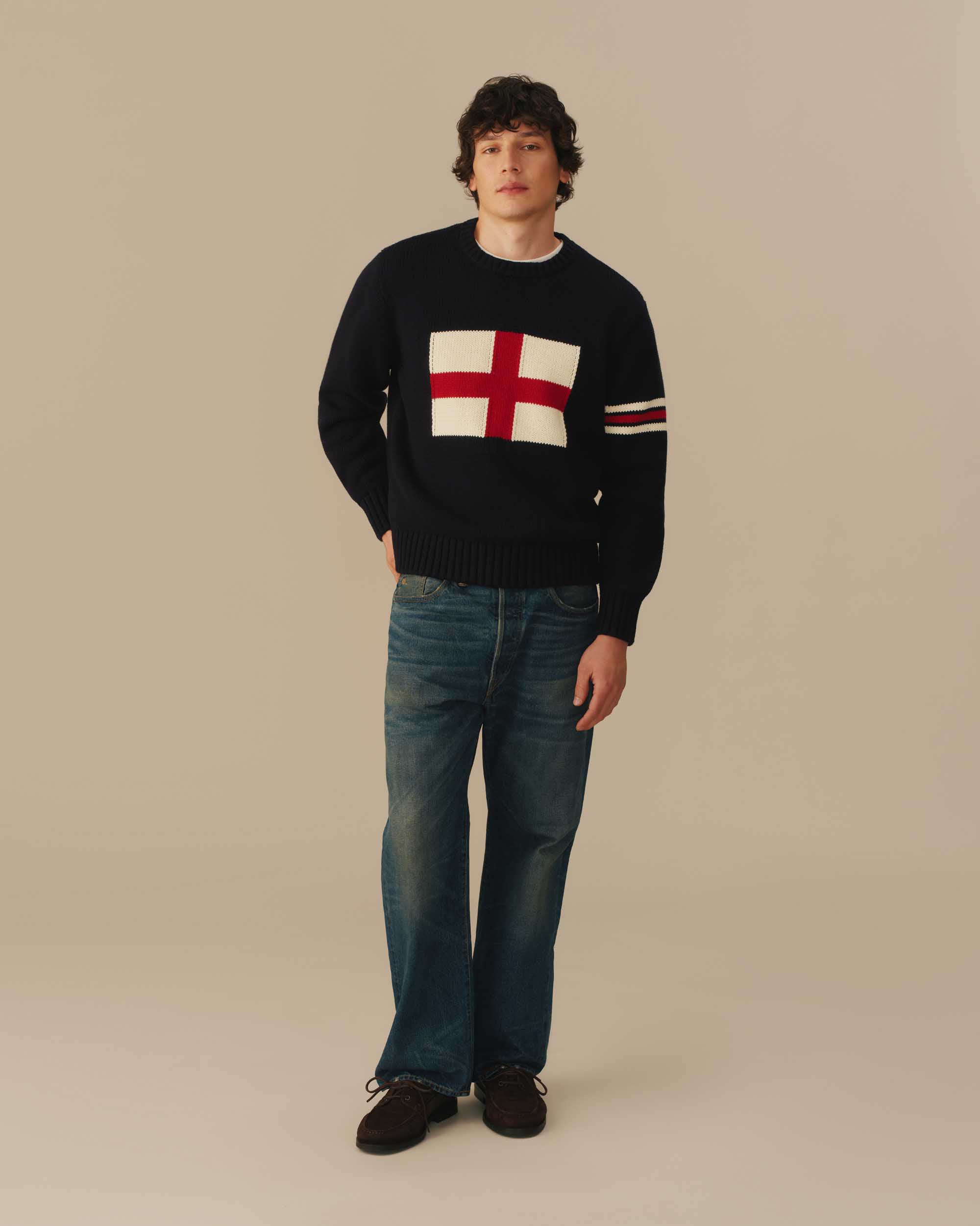 Traditional Rowing Sweaters England Flag Crewneck Sweater Navy – Rowing Blazers