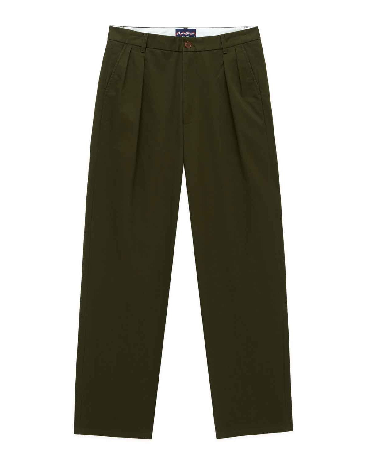 Men's Cotton Twill Pleated Relaxed Pant Dark Olive – Rowing Blazers
