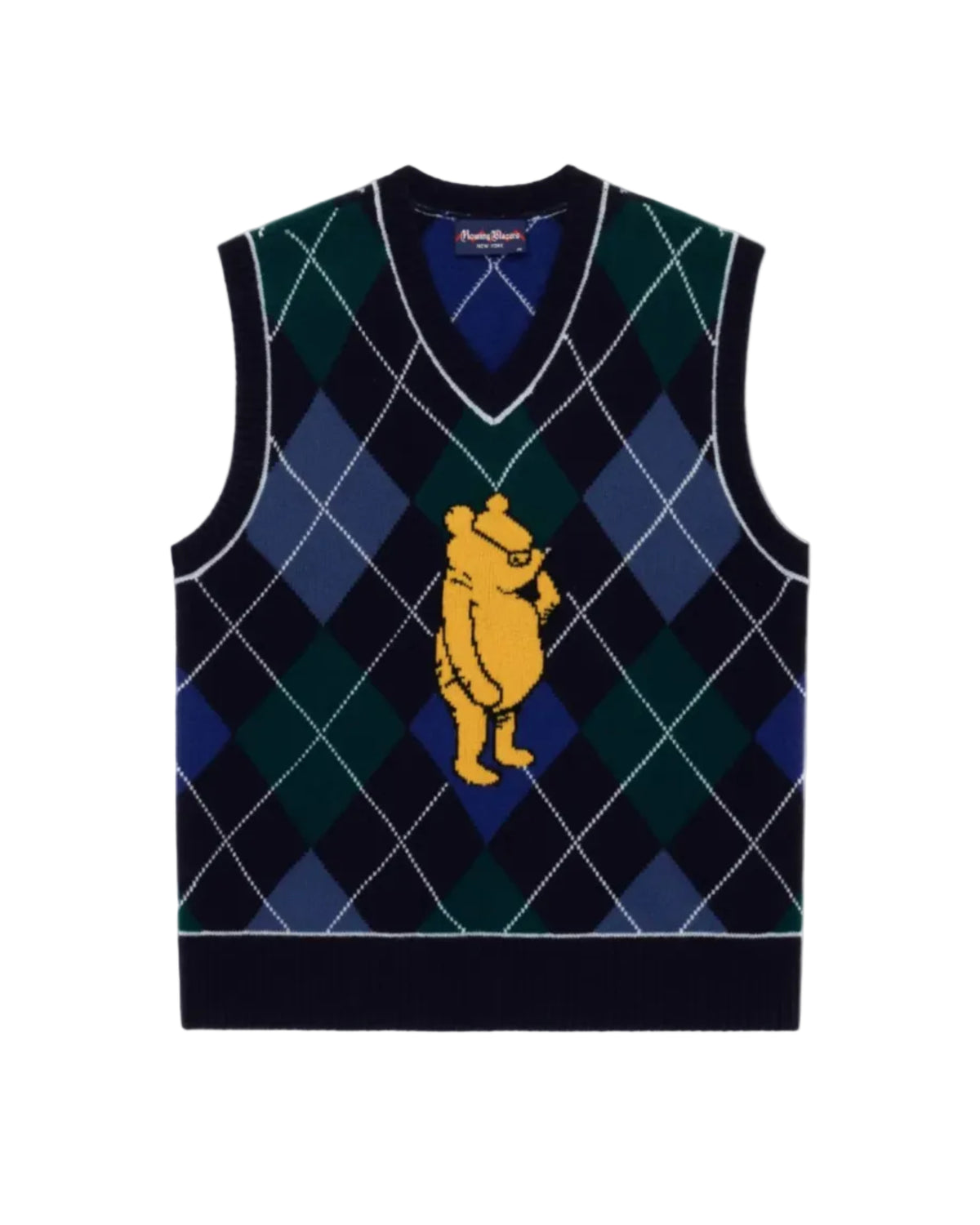 Cashmere Argyle Pooh Sweater Vest Navy Argyle – Rowing Blazers