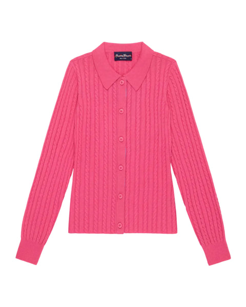 Women's Cable Knit Collared Cardigan Pink – Rowing Blazers