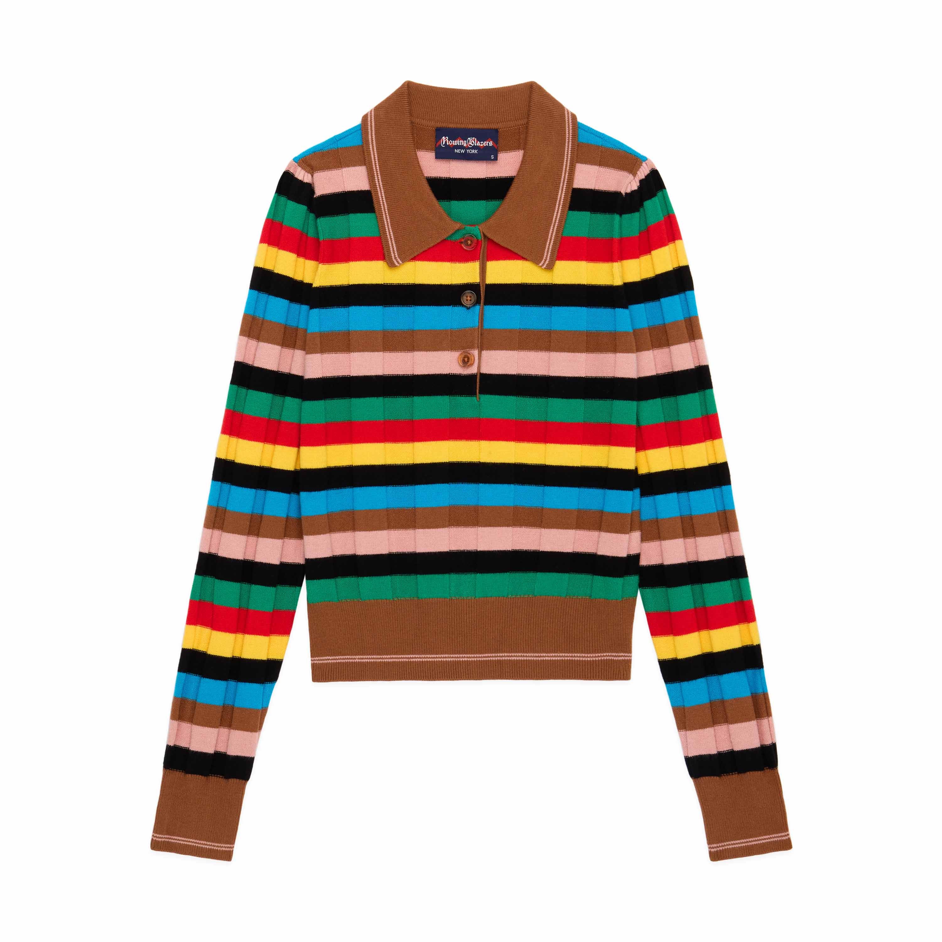 Women's Knit Jacquard Stripe Long Sleeve Polo Croquet