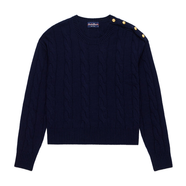 Womens Cableknit Cashmere Sweater Classic Navy