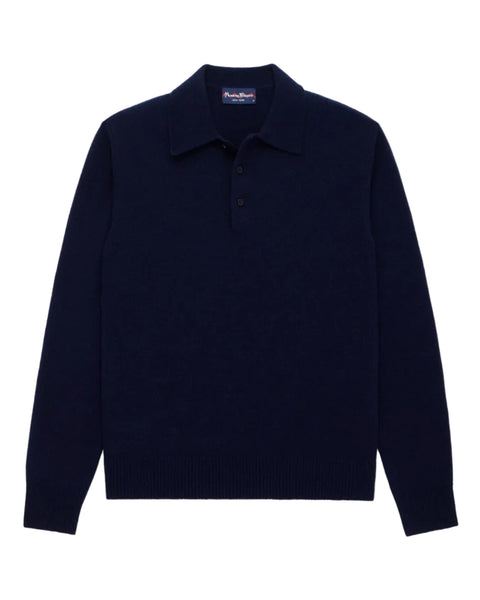 Men's Cashmere Long Sleeve Sweater Polo Navy – Rowing Blazers