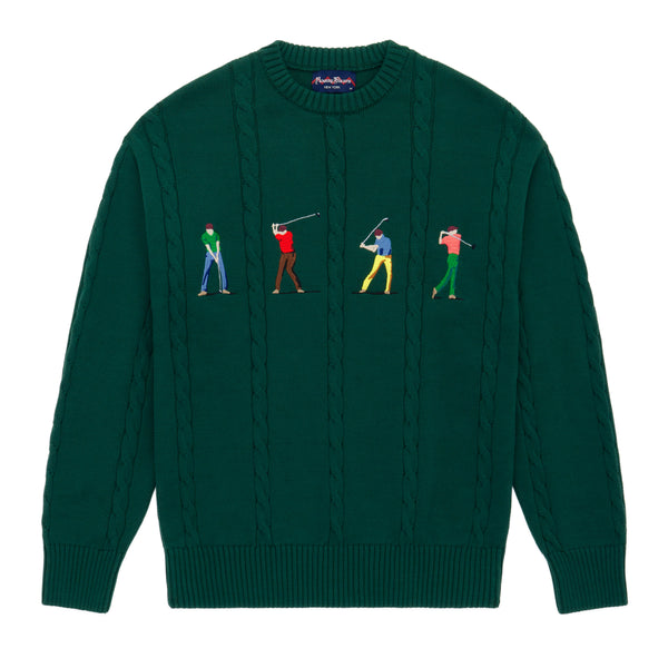 Golfers Satin-Stitch Cable Knit Sweater