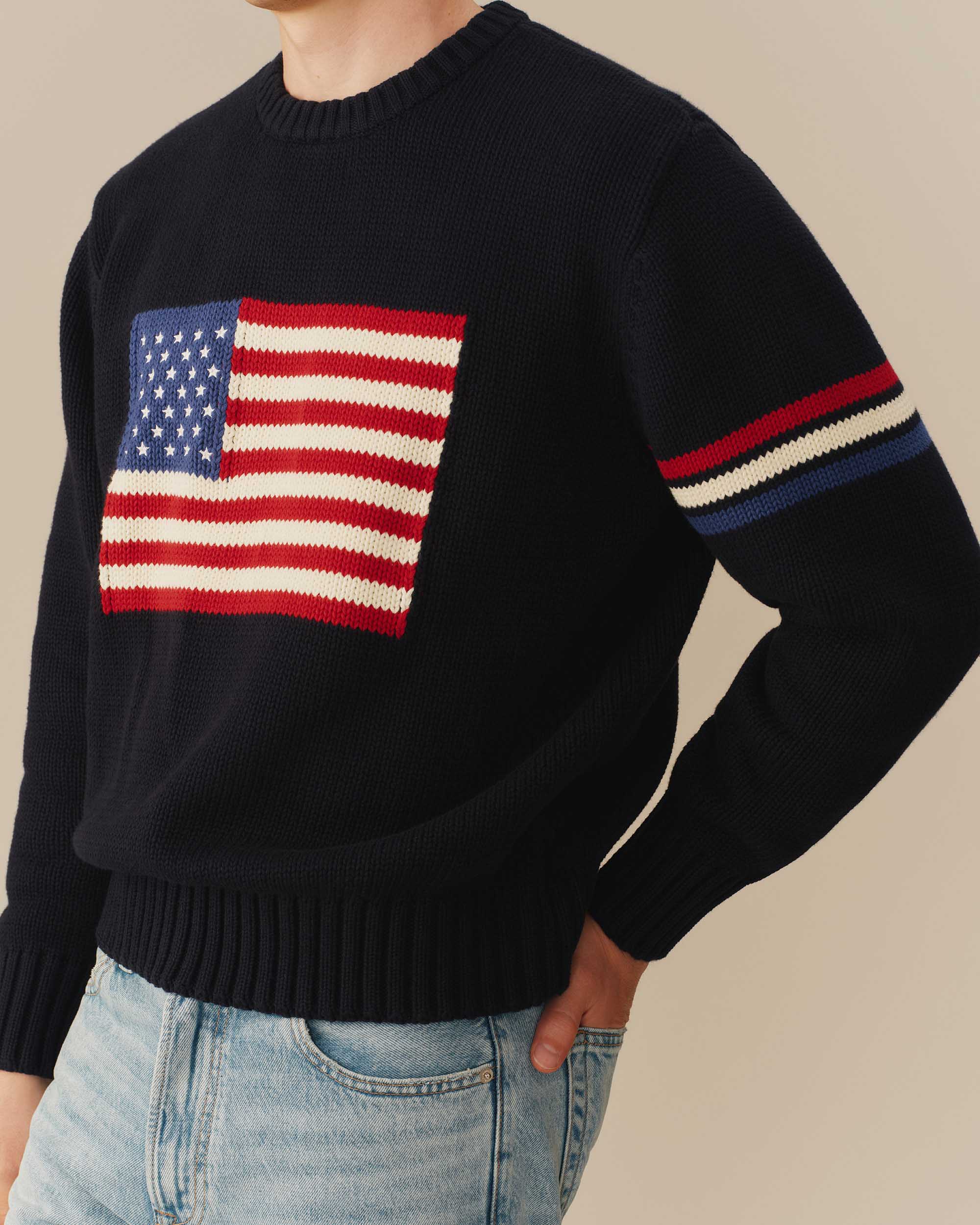 Traditional Rowing Sweaters USA Flag Crewneck Sweater Navy – Rowing Blazers