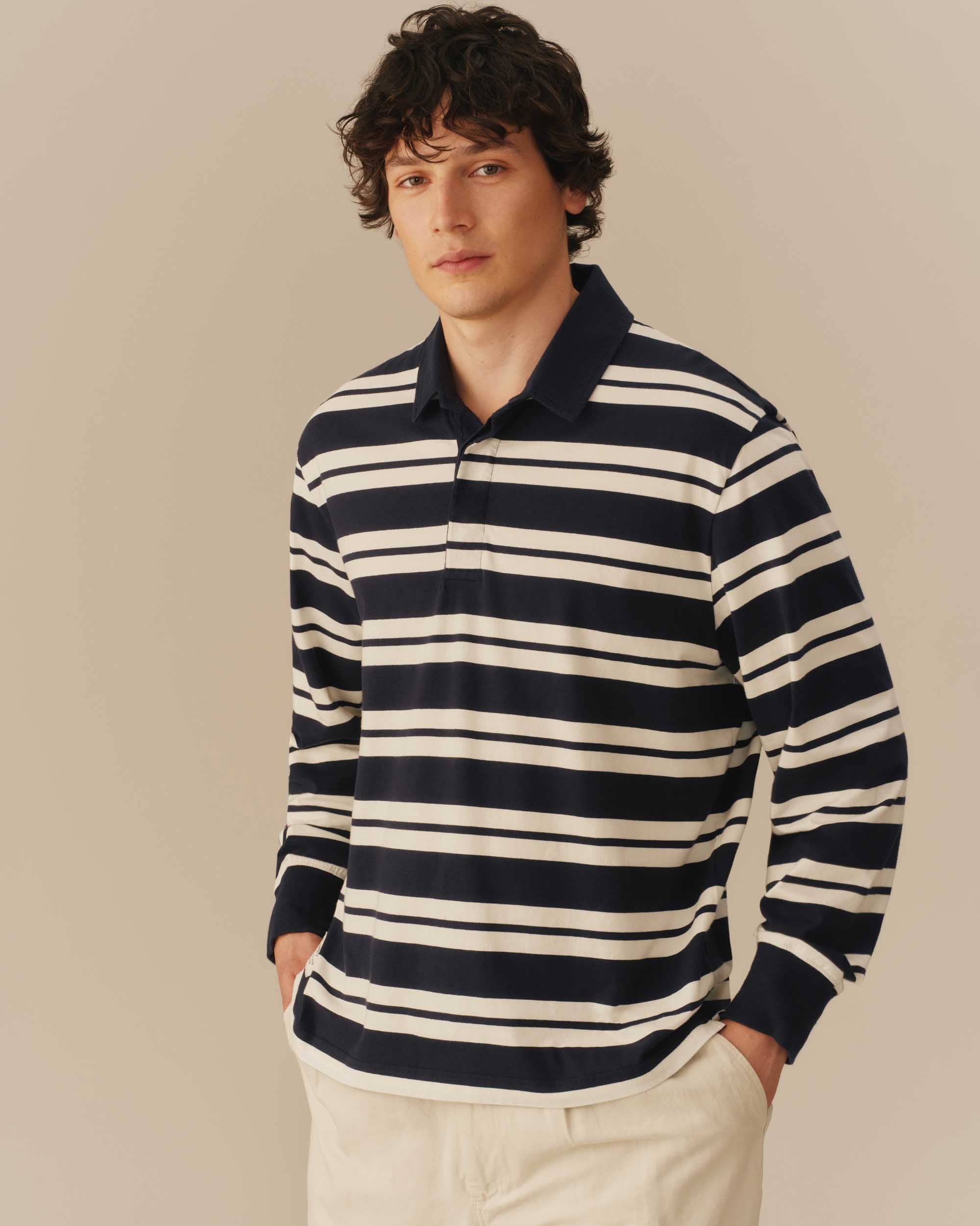 Rowing Rugby Top Cotton Nautical Stripe Rugby Navy & White – Rowing Blazers