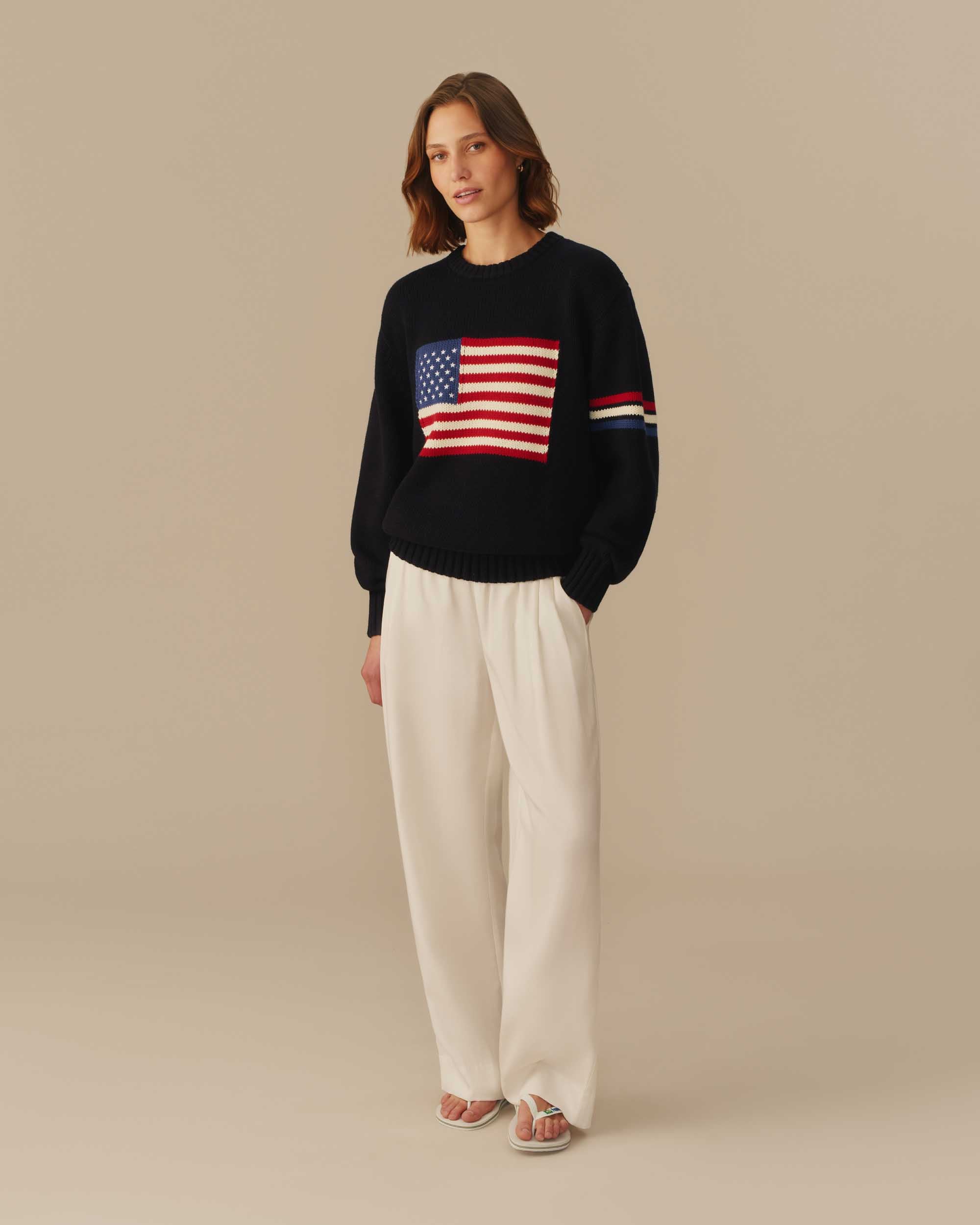 Traditional Rowing Sweaters USA Flag Crewneck Sweater Navy – Rowing Blazers