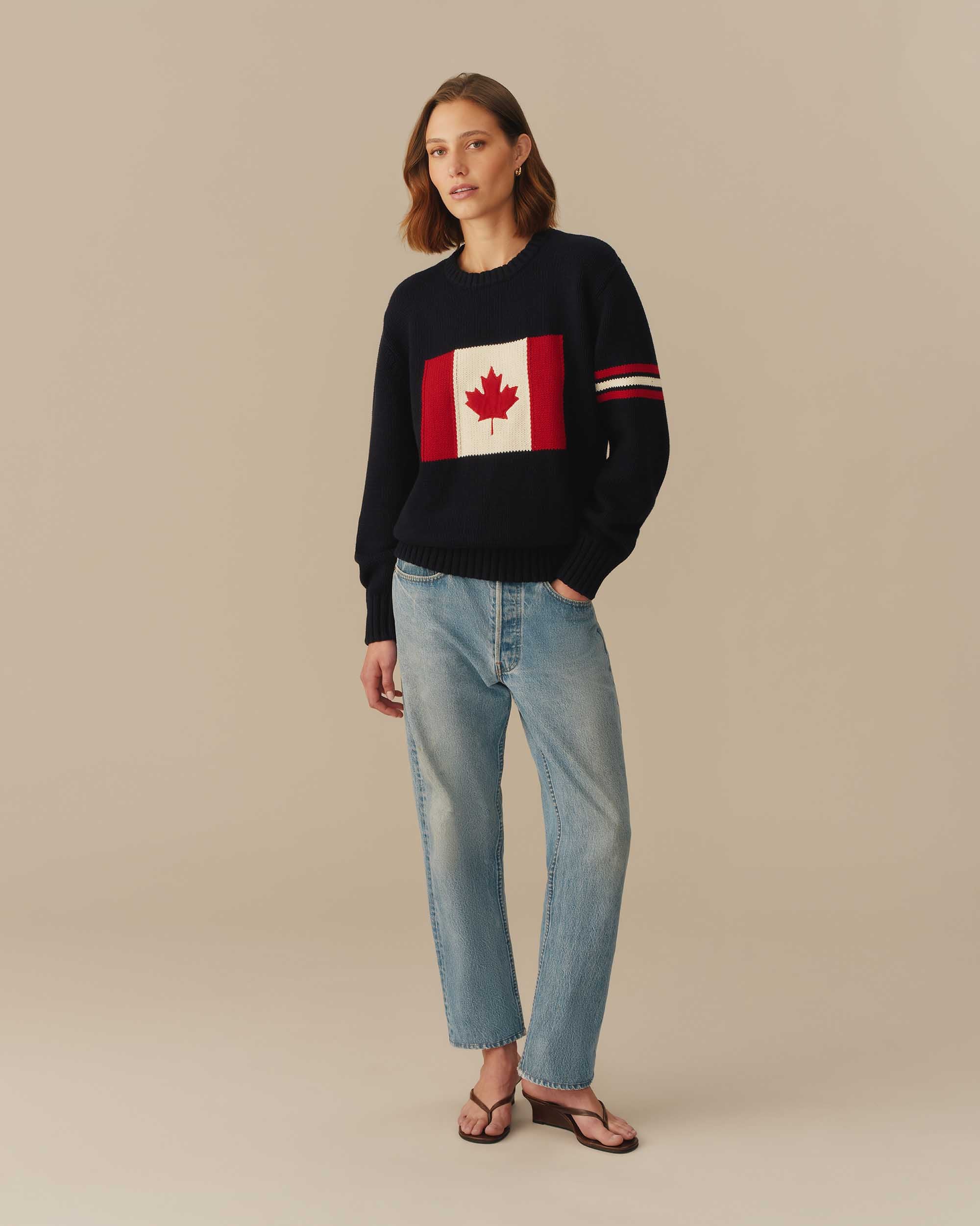 Traditional Rowing Sweaters Canada Flag Crewneck Sweater Navy – Rowing Blazers
