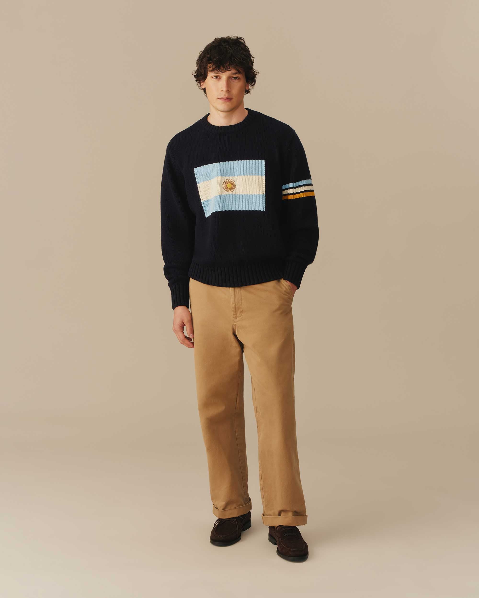 Traditional Rowing Sweaters Argentina Flag Crewneck Sweater Navy – Rowing Blazers