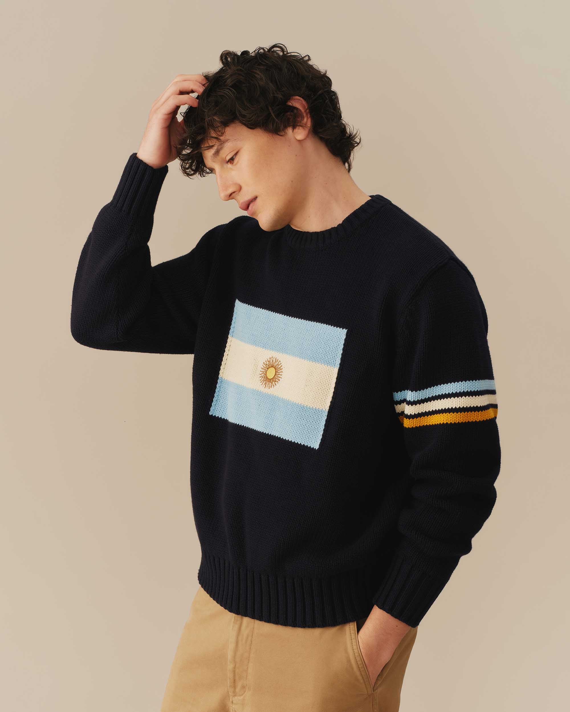 Traditional Rowing Sweaters Argentina Flag Crewneck Sweater Navy – Rowing Blazers