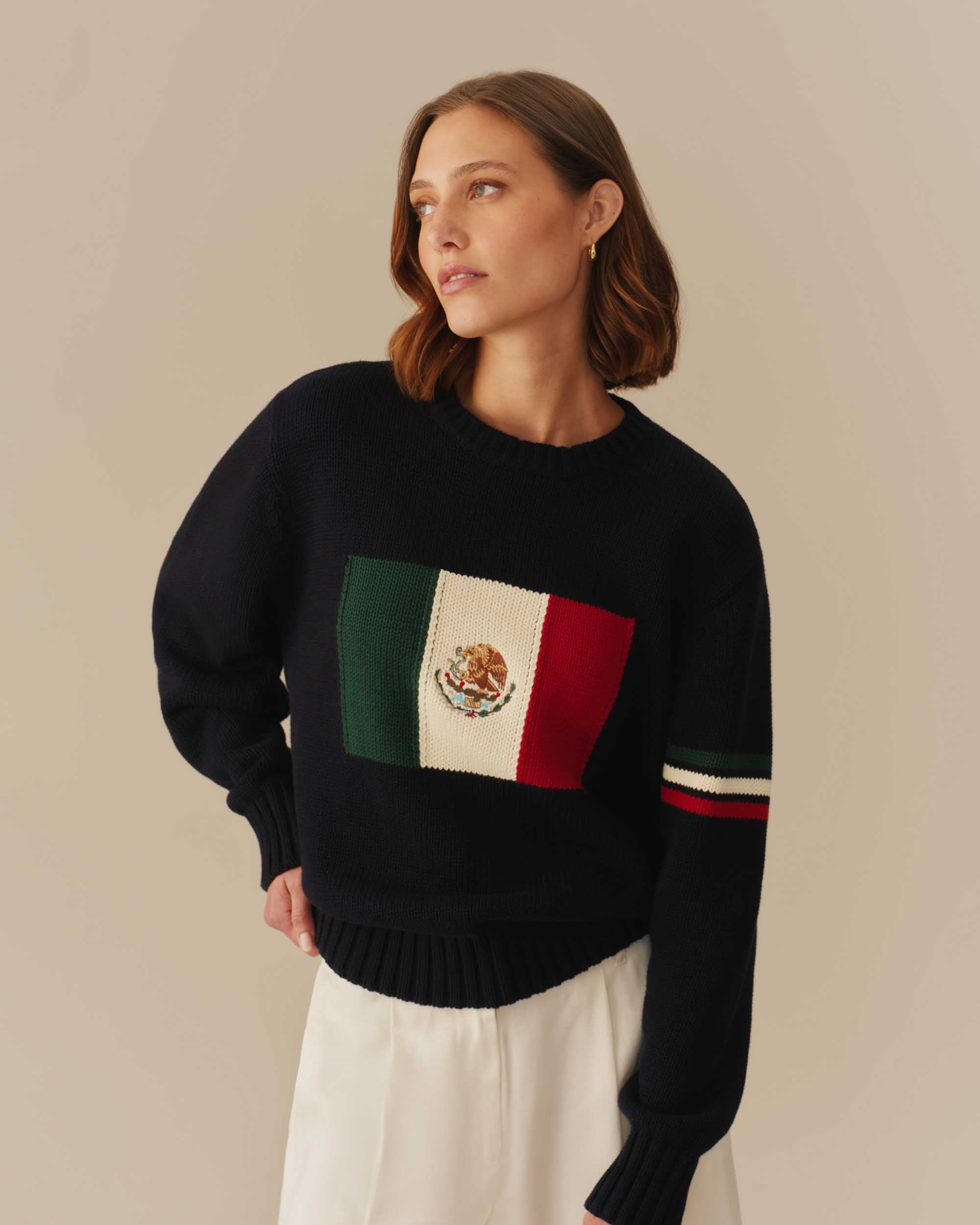 Traditional Rowing Sweaters Mexico Flag Crewneck Sweater Navy – Rowing Blazers