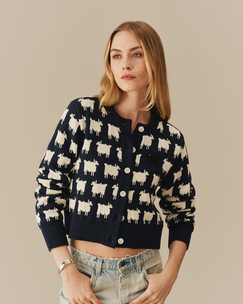 Cotton Cropped Sheep Cardigan Navy – Rowing Blazers