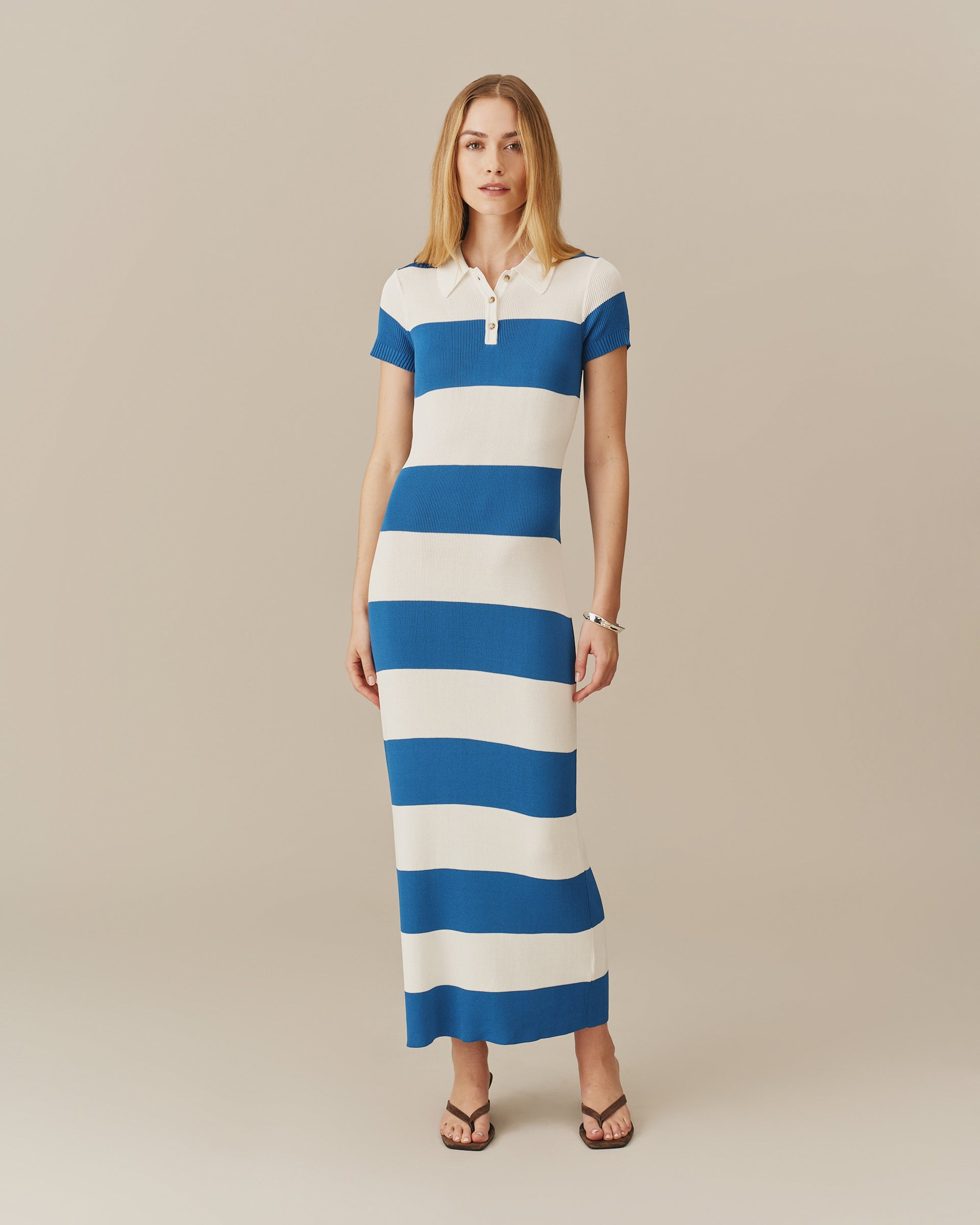 Women's Striped Polo Maxi Dress Blue White Stripe Rowing Blazers Women's Striped Polo Maxi Dress Blue White Stripe Rowing Blazers