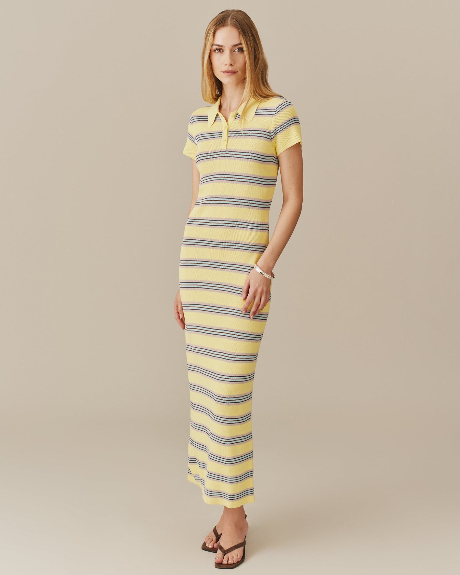 yellow polo dress Tbird Knit Collared Sleeveless Womens Clothing Stretch-Cotton Sleeveless Polo Dress