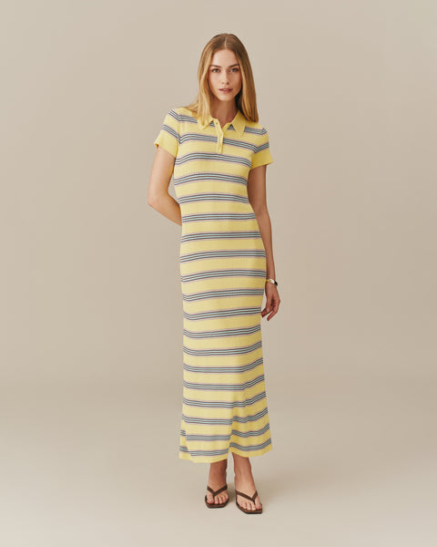 Women's Striped Polo Maxi Dress Yellow Stripe Yellow Stripe / M
