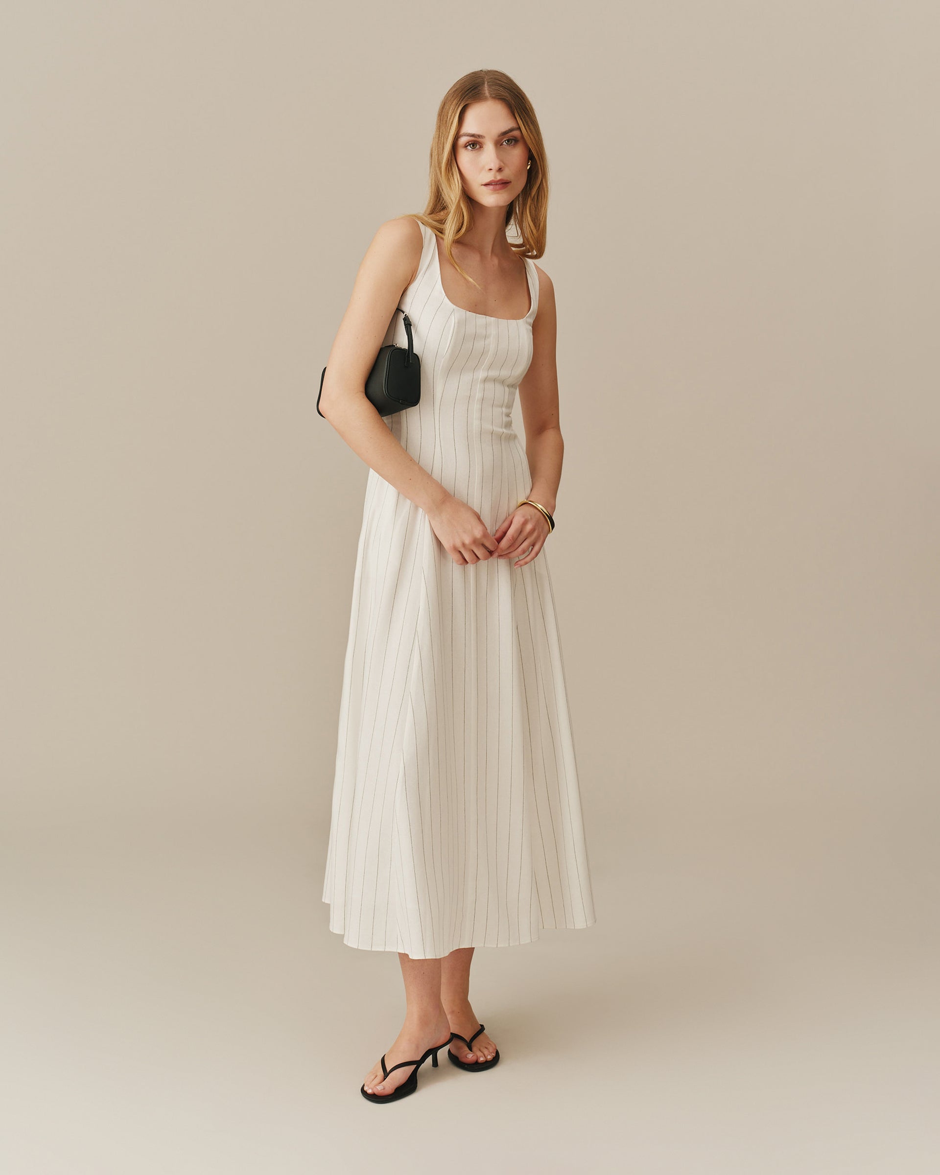 Women's Long Linen Striped Dress Cream Stripe – Rowing Blazers
