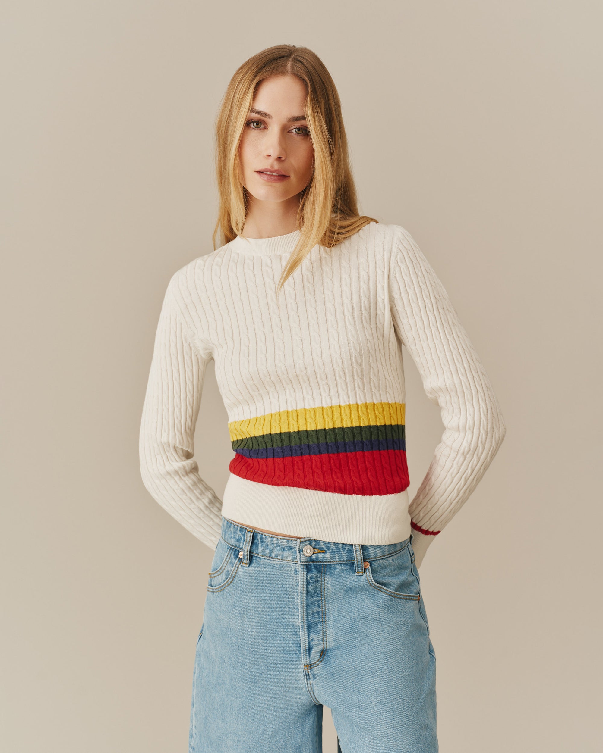 Traditional Rowing Sweaters Cotton Primary Stripe Cable Knit Sweater Multi-Color – Rowing Blazers