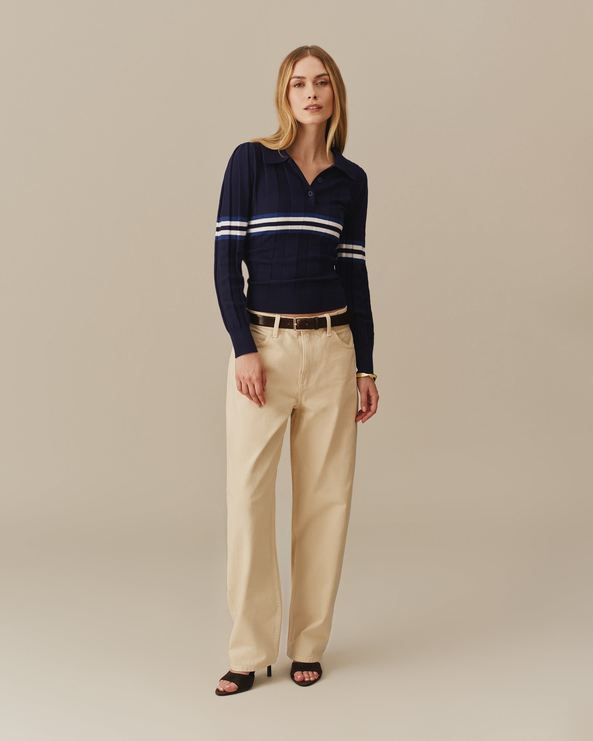 Traditional Rowing Sweaters Women's Striped Sweater Polo Navy – Rowing Blazers