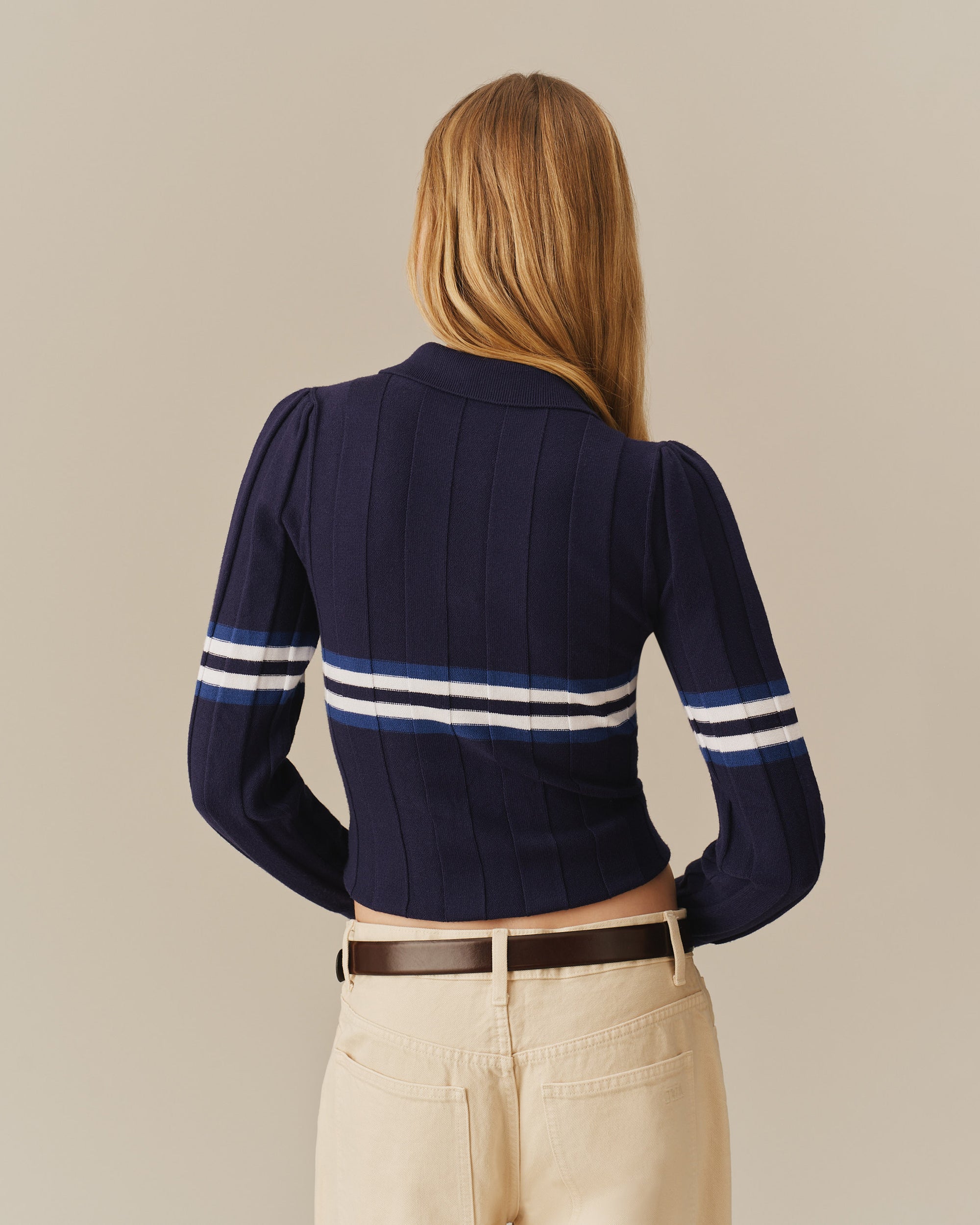 Traditional Rowing Sweaters Women's Striped Sweater Polo Navy – Rowing Blazers