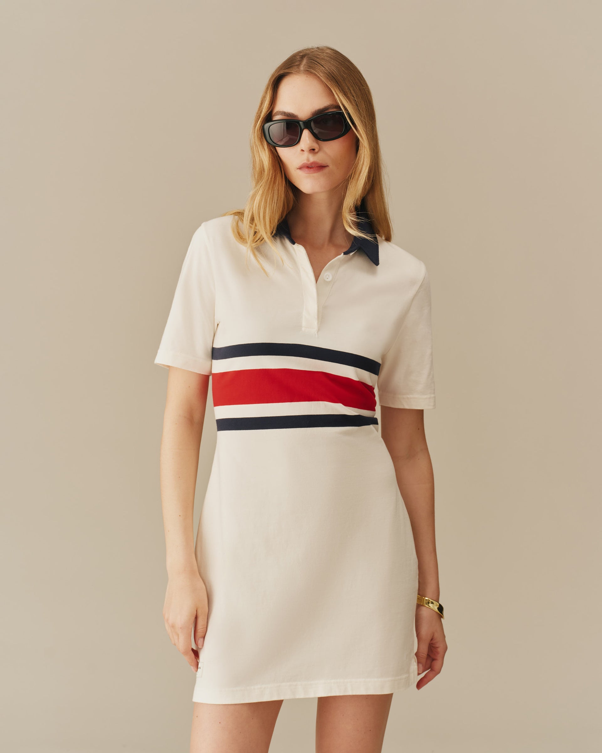 rugby dress women Women's Cotton Center Stripe Pieced Rugby Dress Navy & Red Navy & Red / L