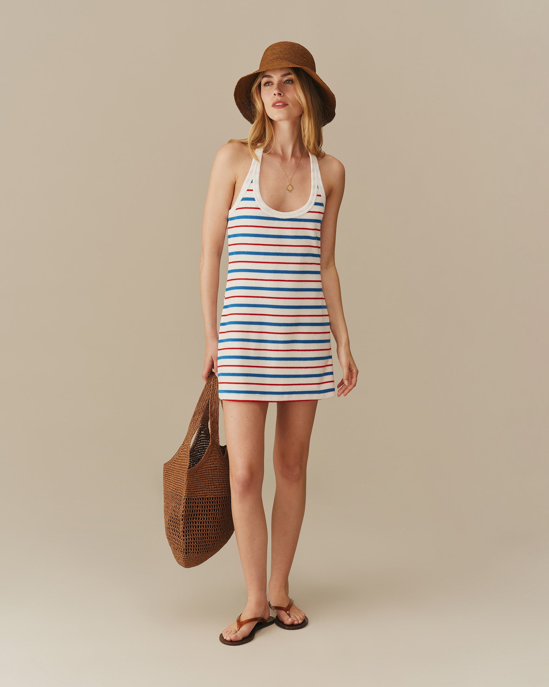 Women's Terry Striped Halter Dress Red, White & Blue - Red, White & Blue / M Women's Terry Striped Halter Dress Red, White & Blue - Red, White & Blue / M
