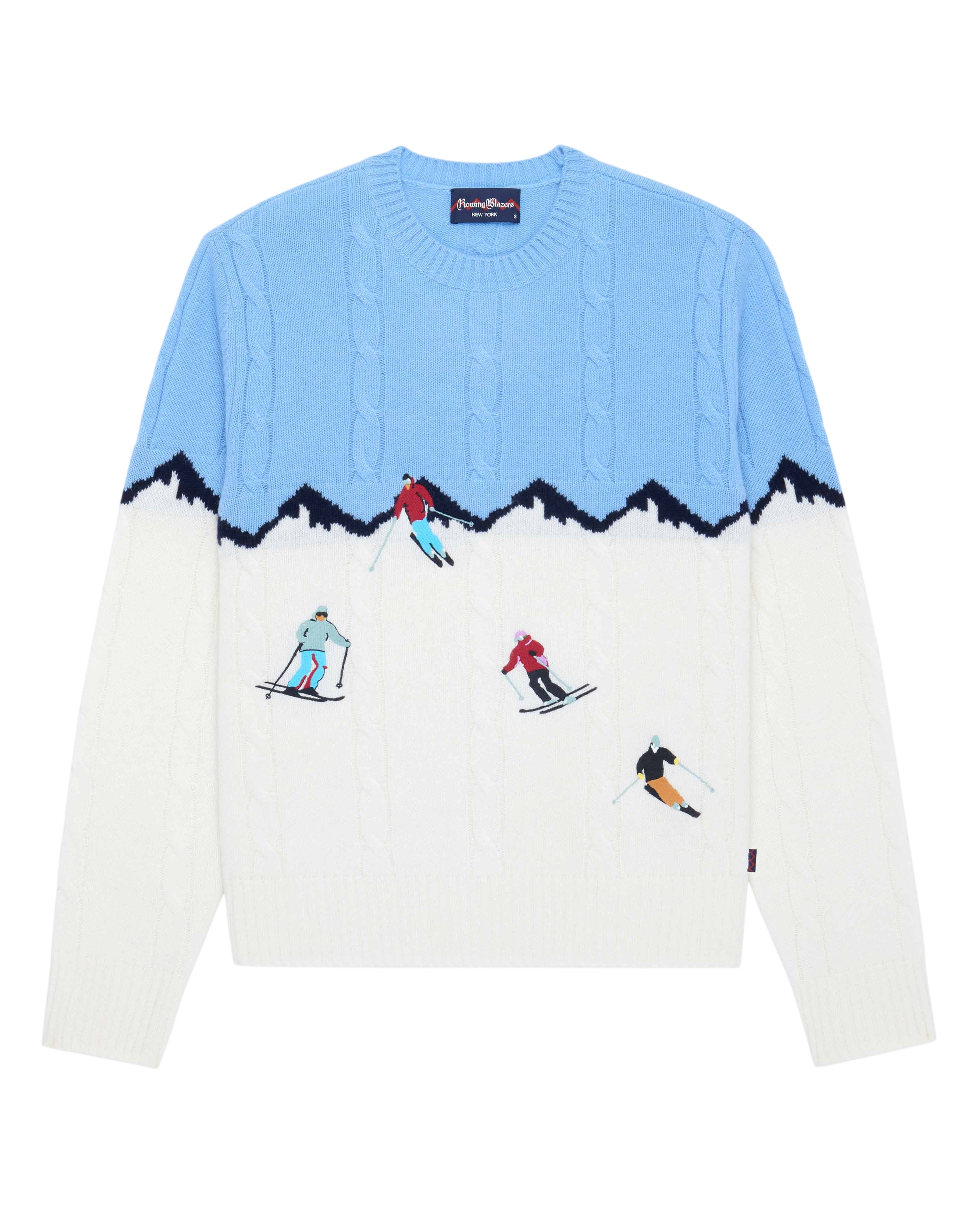 Cashmere Apres Skis Cable Knit Sweater Blue Multi