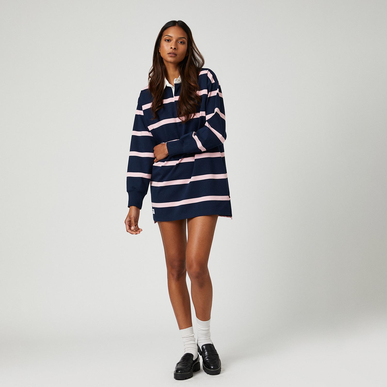 Women's Cotton Stripe Rugby Dress Pink and Navy Navy Burgundy Block Stripe / L Women's Cotton Stripe Rugby Dress Pink and Navy Navy Burgundy Block Stripe / L