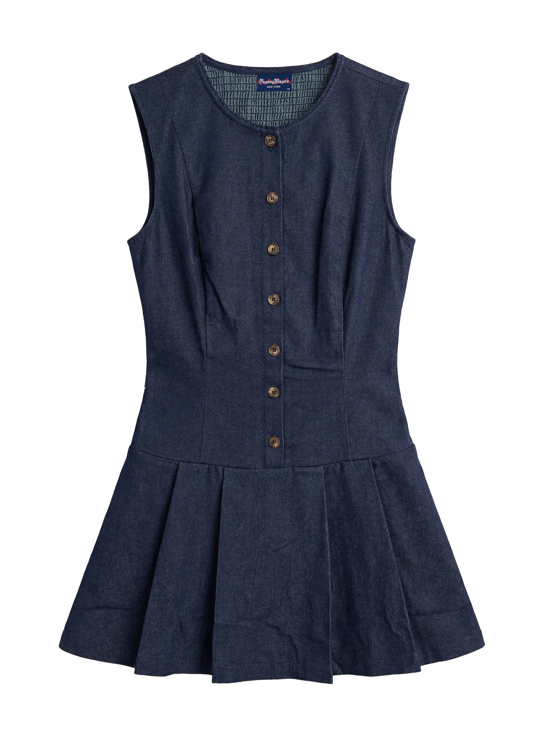 round neck pleated loose denim dress Heartland Pleated Denim Mini Dress VICI