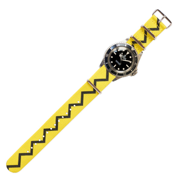 Watch Strap in Yellow and Black Zig-Zag – Rowing Blazers
